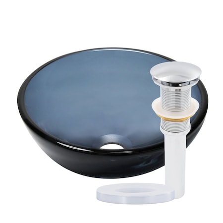 Novatto 12-inch Grey Glass Vessel Bathroom Sink Set in Chrome TIS-168G-12CH